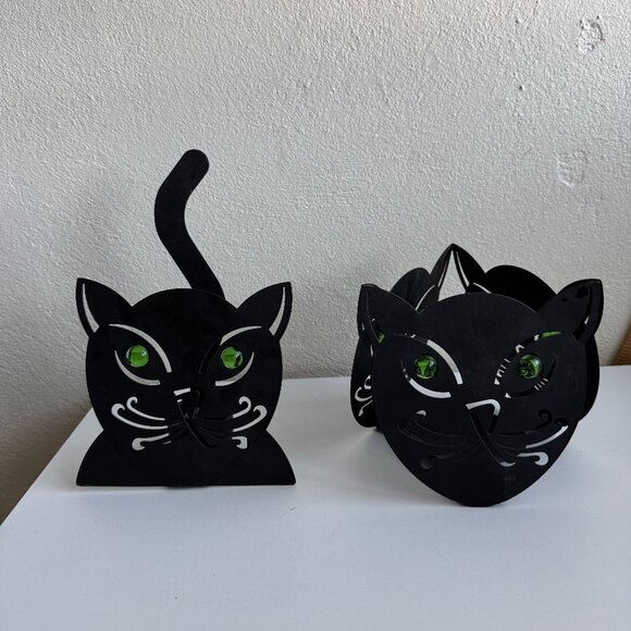 Other - Black Cat Metal Candle Holder & Napkin Holder Set Gothic Decor